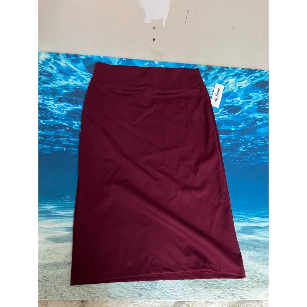 ☀️Double Take Burgundy High Waisted Bodycon Pencil Midi Skirt NWT Medium - Picture 3 of 7